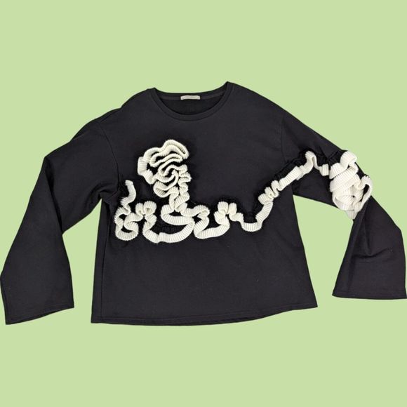 ZARA TRAFALUC WOMEN'S SWEATER L BLACK Rosette FLORAL Floral - Picture 3 of 6